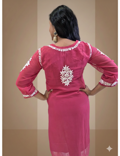 粉色 Chikankari 直筒 Kurta