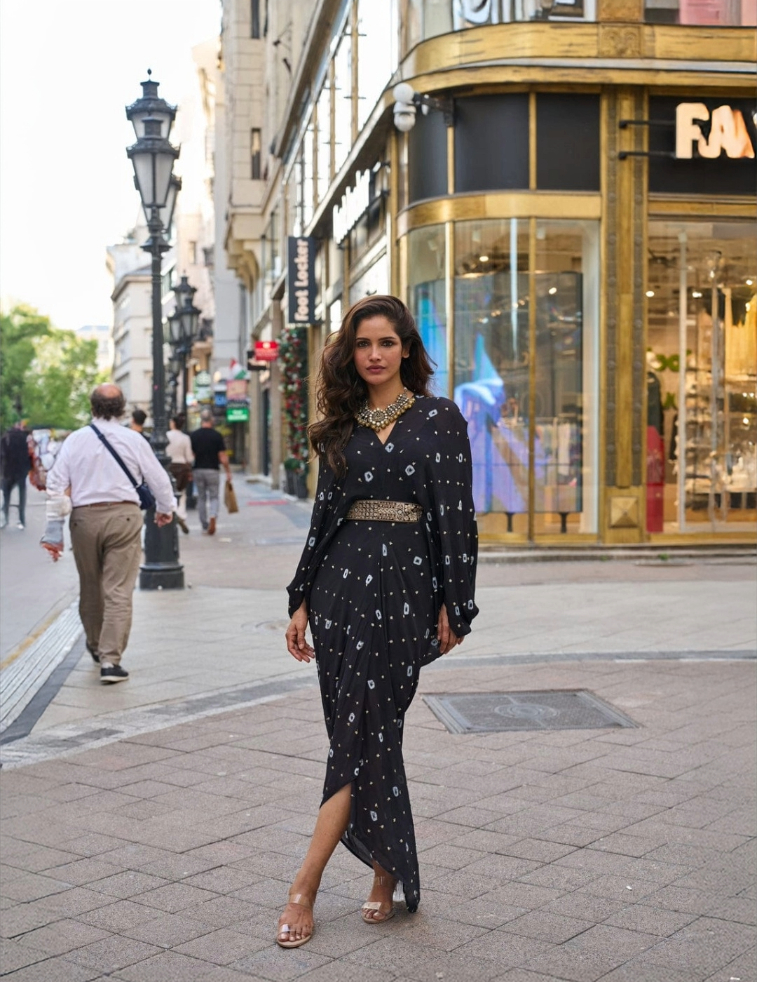 Black Chinon Embroidered Dress