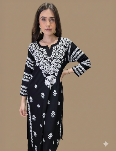 Black Chikankari Straight Kurta