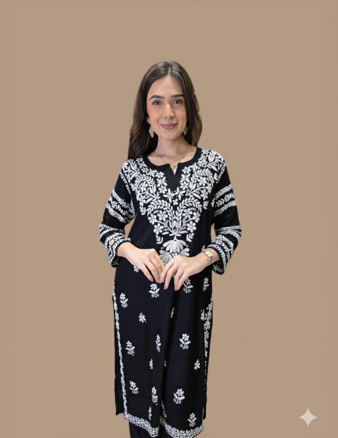 Black Chikankari Straight Kurta