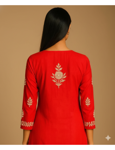 Red Chikankari Straight Kurta