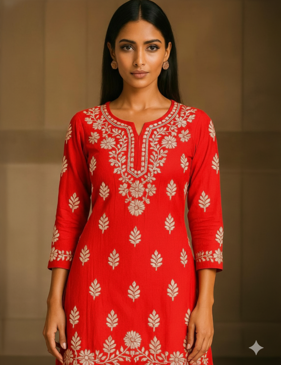 Red Chikankari Straight Kurta