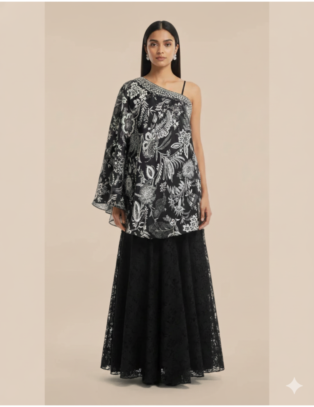 Black Crepe Embroidered Sharara Set