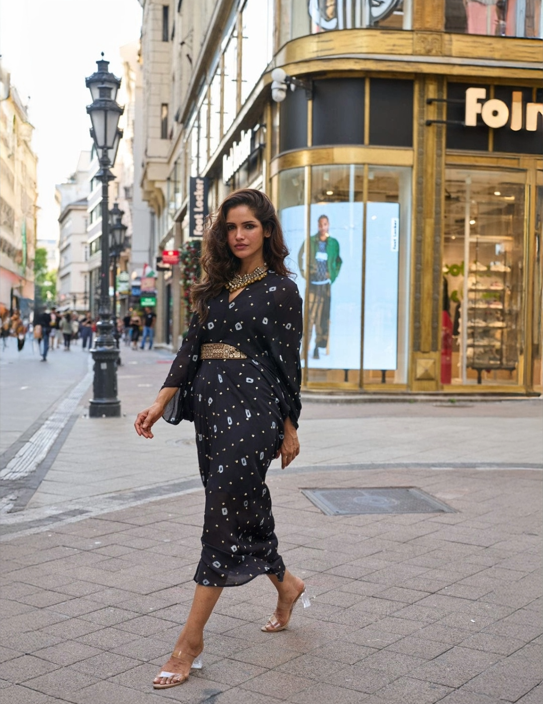 Black Chinon Embroidered Dress