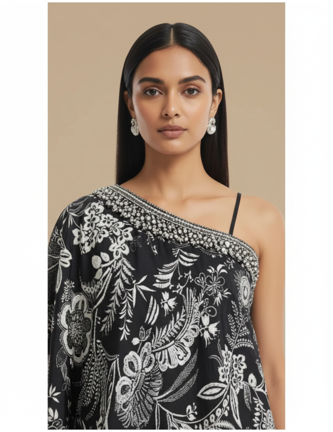 Black Crepe Embroidered Sharara Set