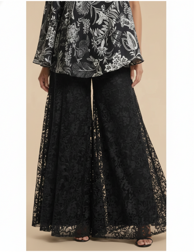Black Crepe Embroidered Sharara Set