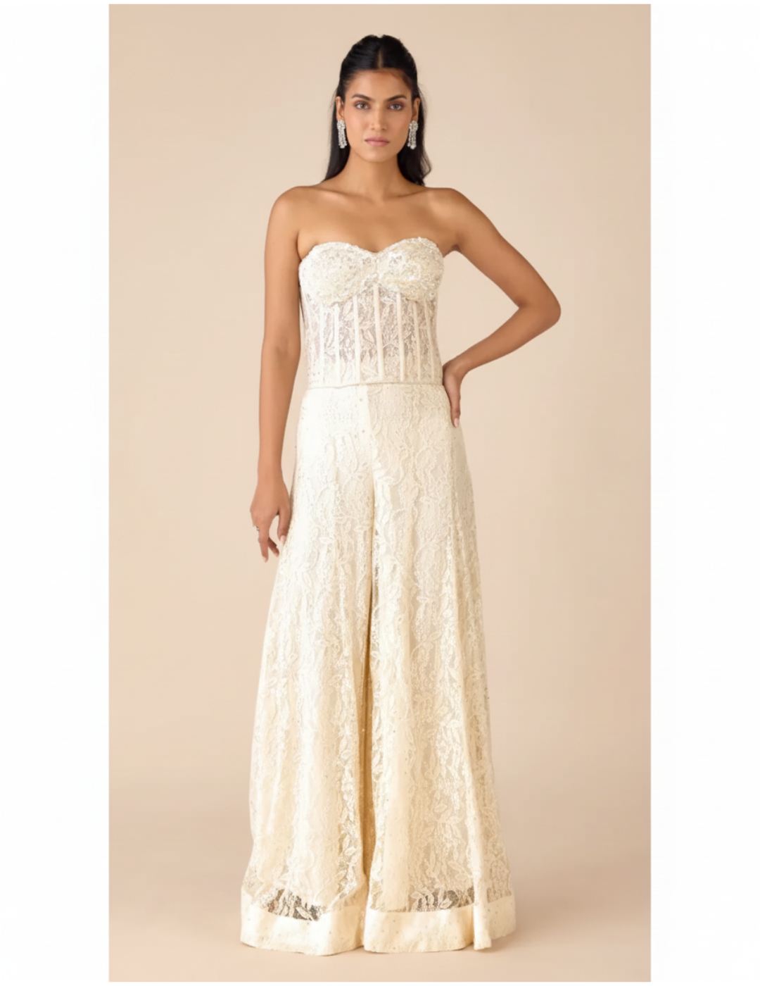 Ivory Chantilly Net Embroidered Sharara Set