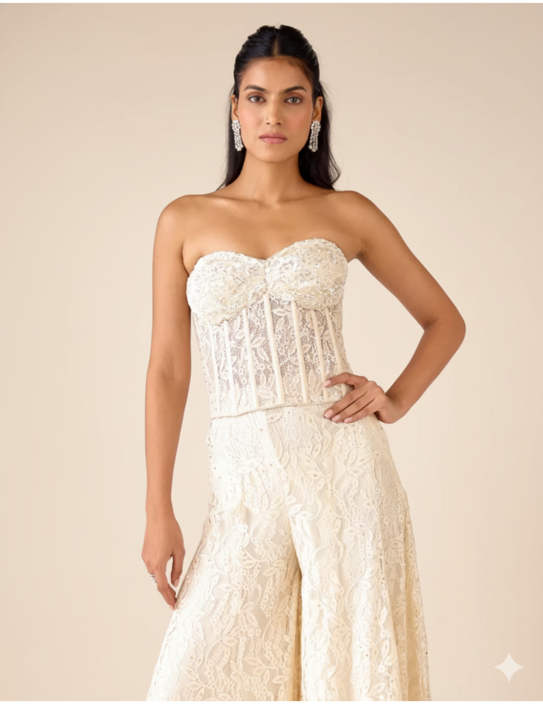 Ivory Chantilly Net Embroidered Sharara Set