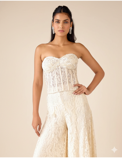 Ivory Chantilly Net Embroidered Sharara Set