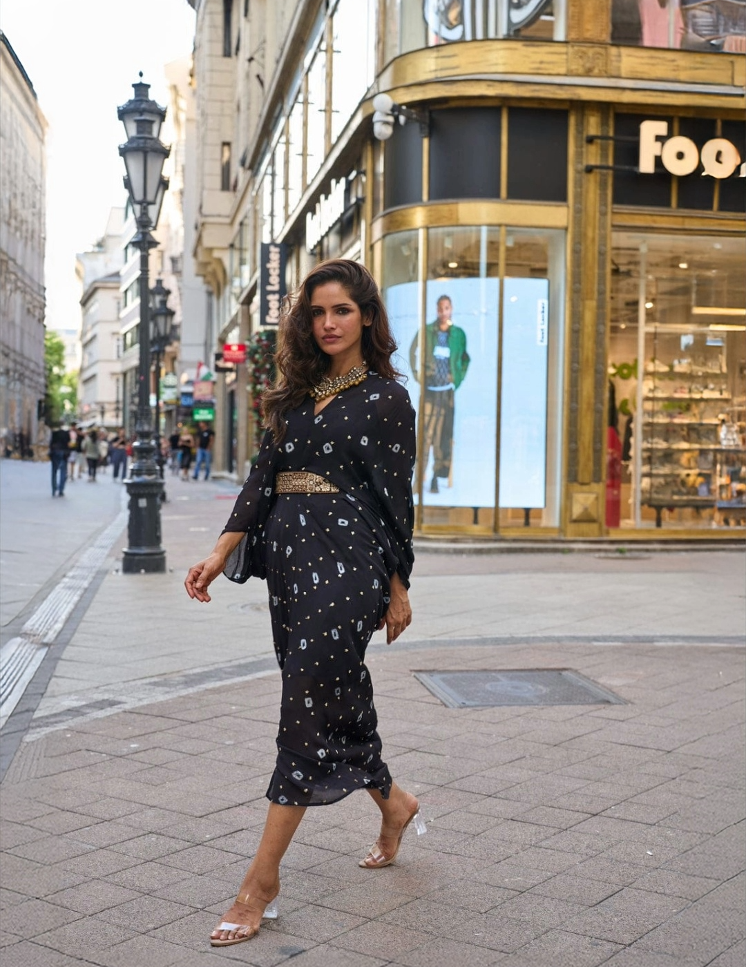 Black Chinon Embroidered Dress