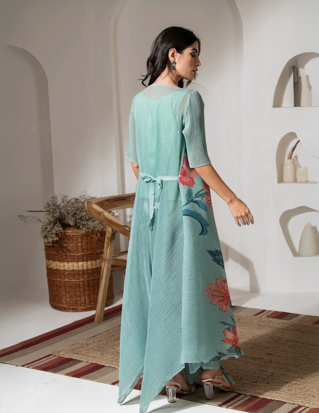 Dusty Jade Green Flower Print Plated Co-Ord Set