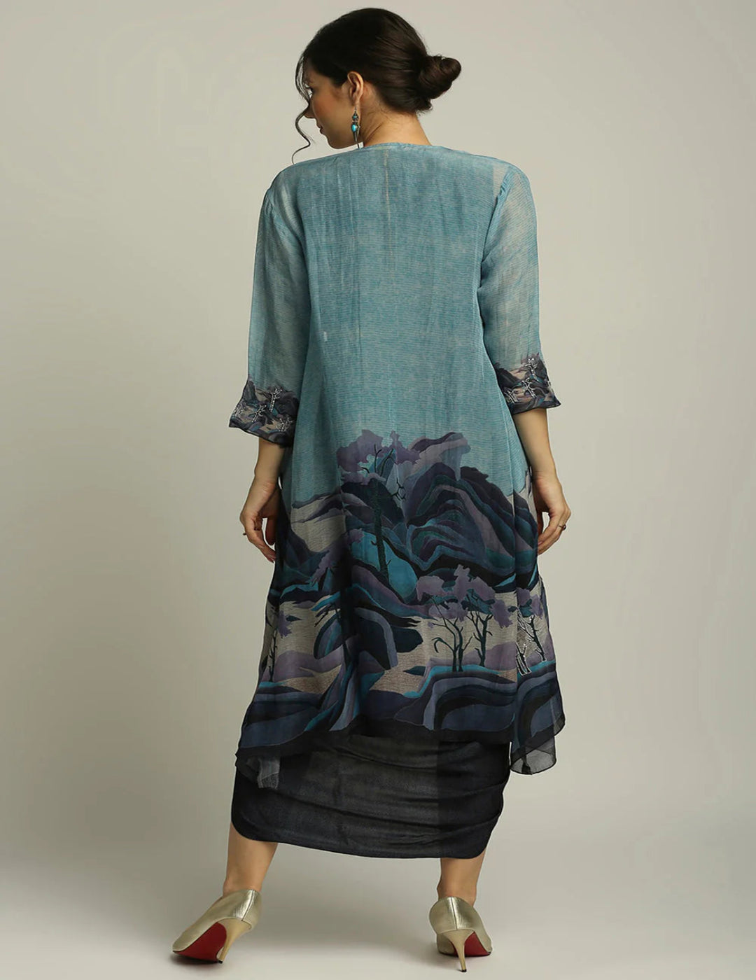 Conversational Printed Drape Dress With Jacket