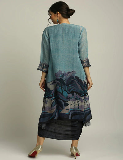Conversational Printed Drape Dress With Jacket