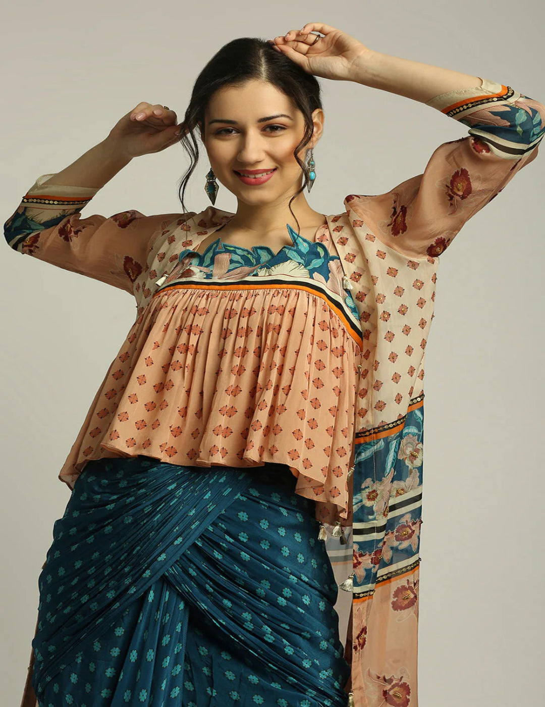 Orchid Bloom Printed Skirt Set With Jacket
