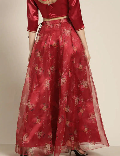 Maroon Organza Floral Anarkali Skirt
