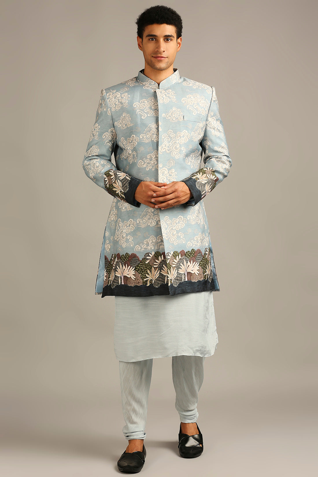 Cloud Printed Jacket Kurta Set