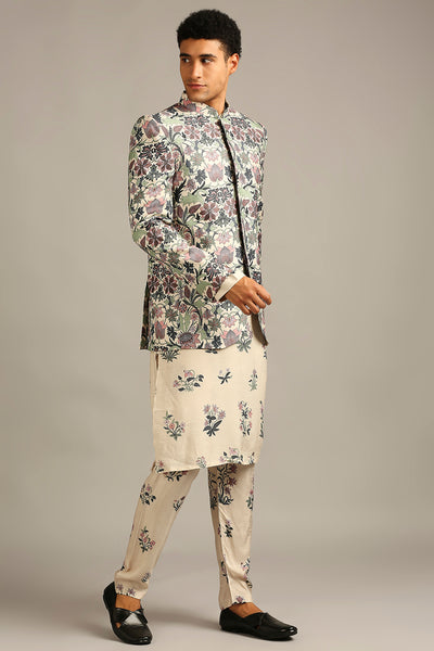 Pastel Floral Jacket Kurta Set