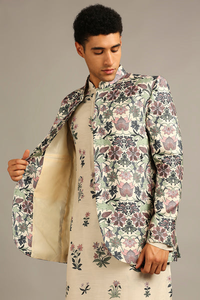 Pastel Floral Jacket Kurta Set