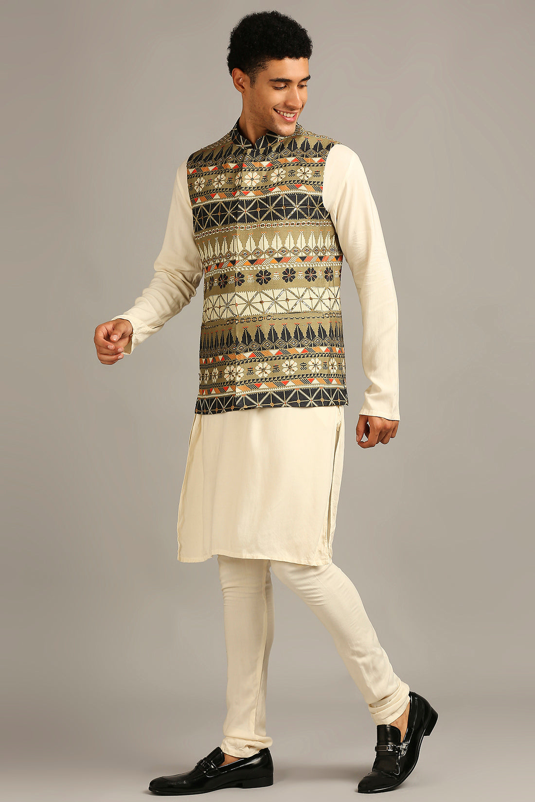 Tiraz Printed Bundi Kurta Set