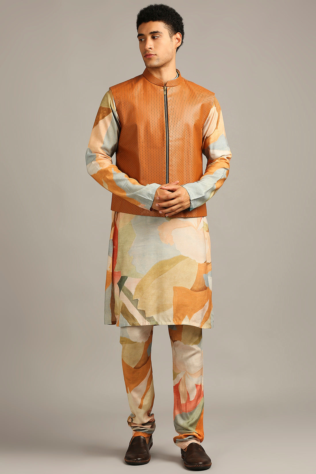 Conversational Printed Bundi Kurta Set