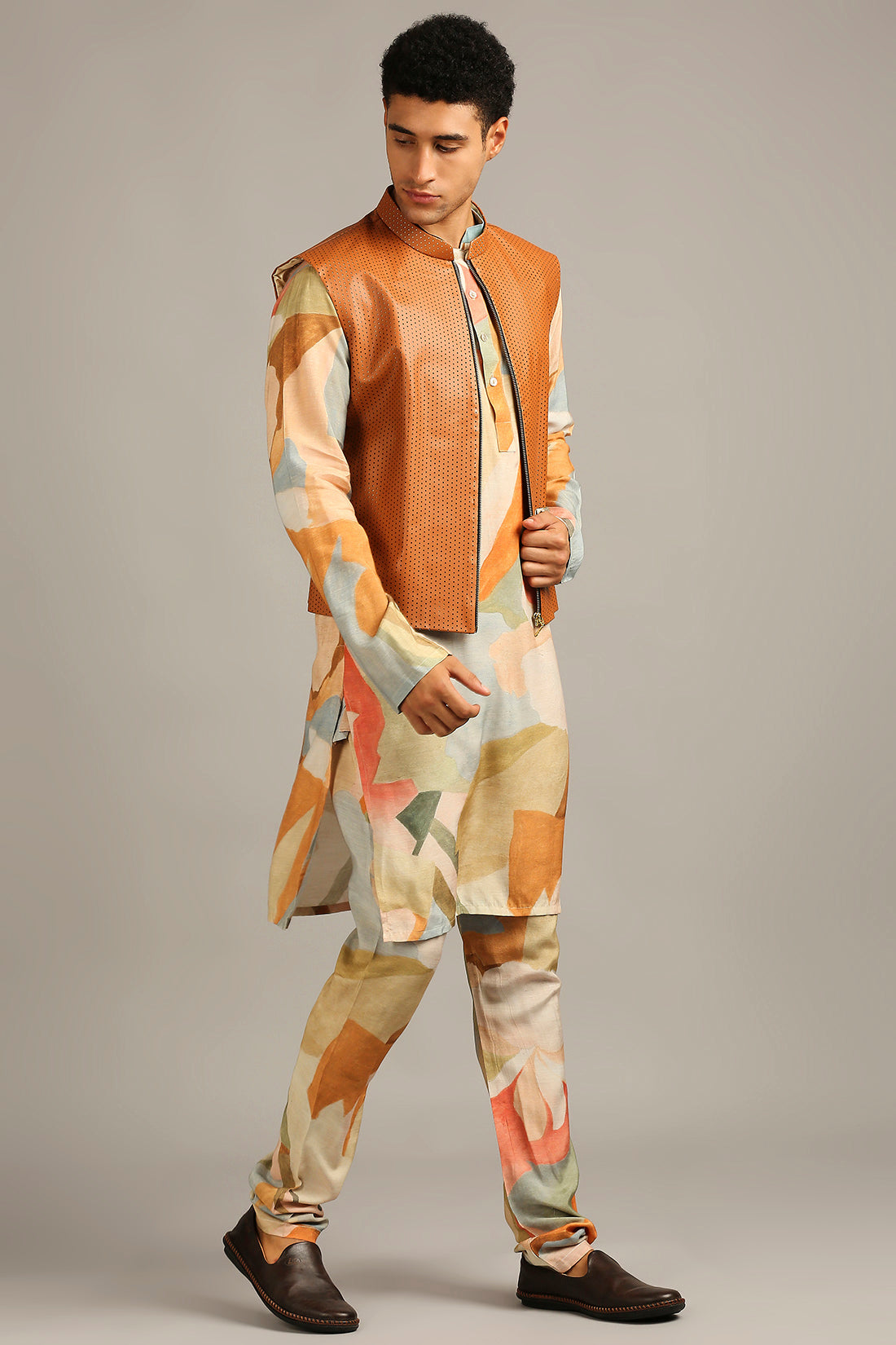 Conversational Printed Bundi Kurta Set