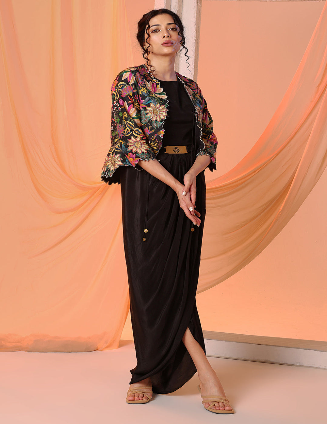 Aarani Rimmer Aarani Embellished Drape Dress Set - Indian Wear Online Singapore ...