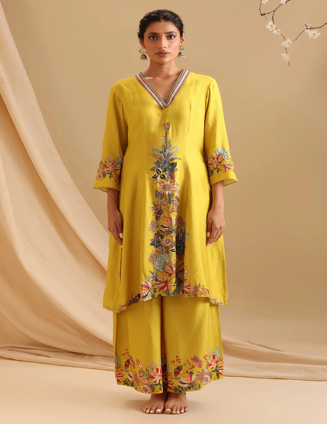 Aarani Rimmer Yellow Aarani Embellished Dhoti Set β Studio J Shop