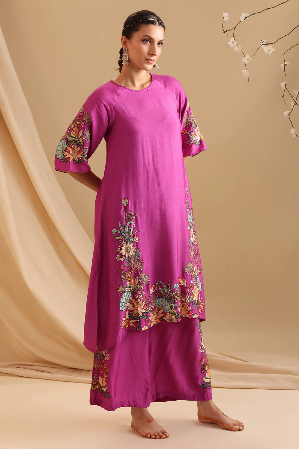 Fuchsia Pink Aarani Embroidered Kurta Set