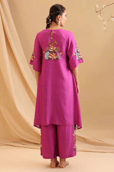 Fuchsia Pink Aarani Embroidered Kurta Set