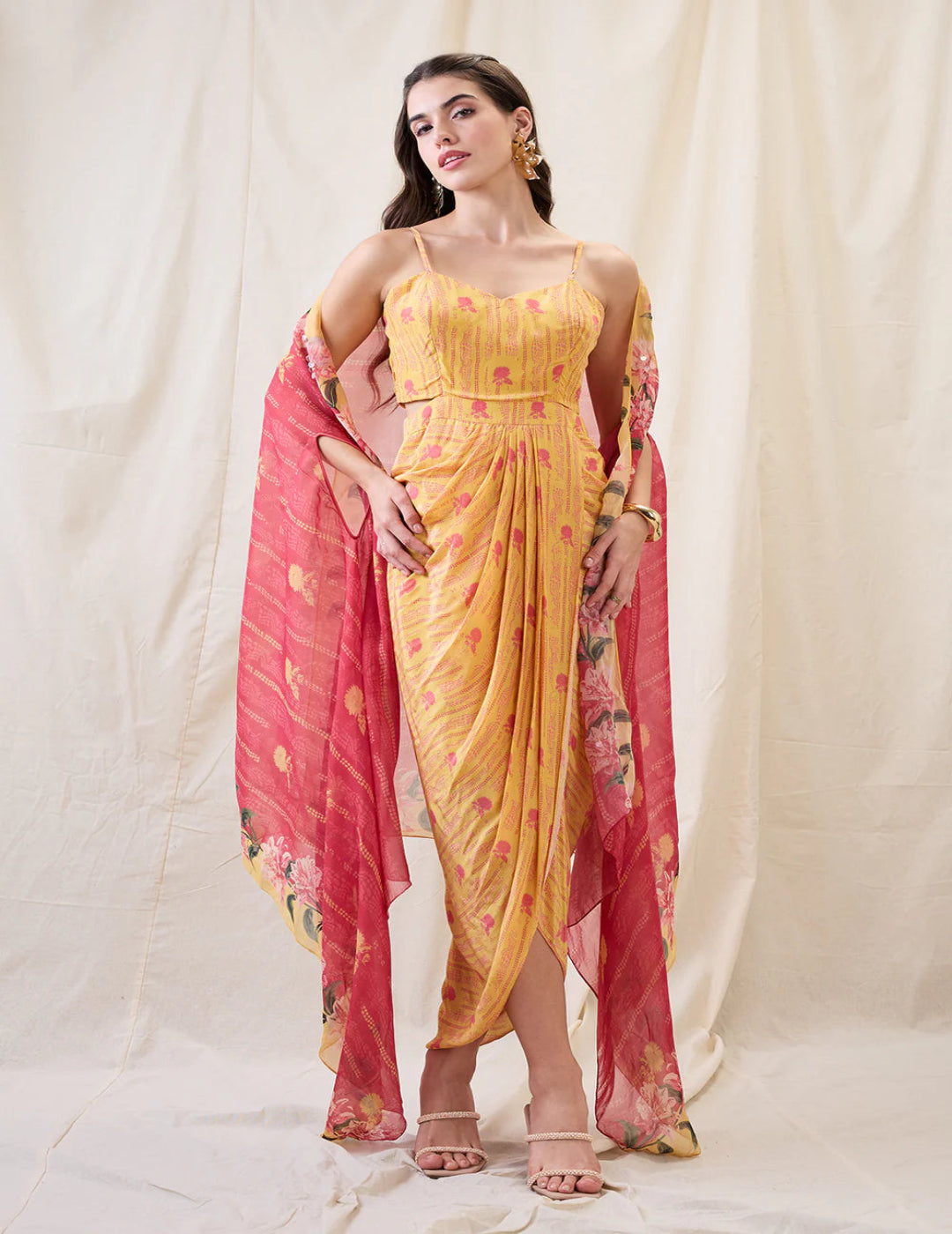 Ravya drape dress with embellished cape