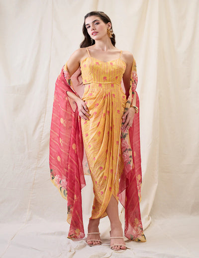 Ravya drape dress with embellished cape