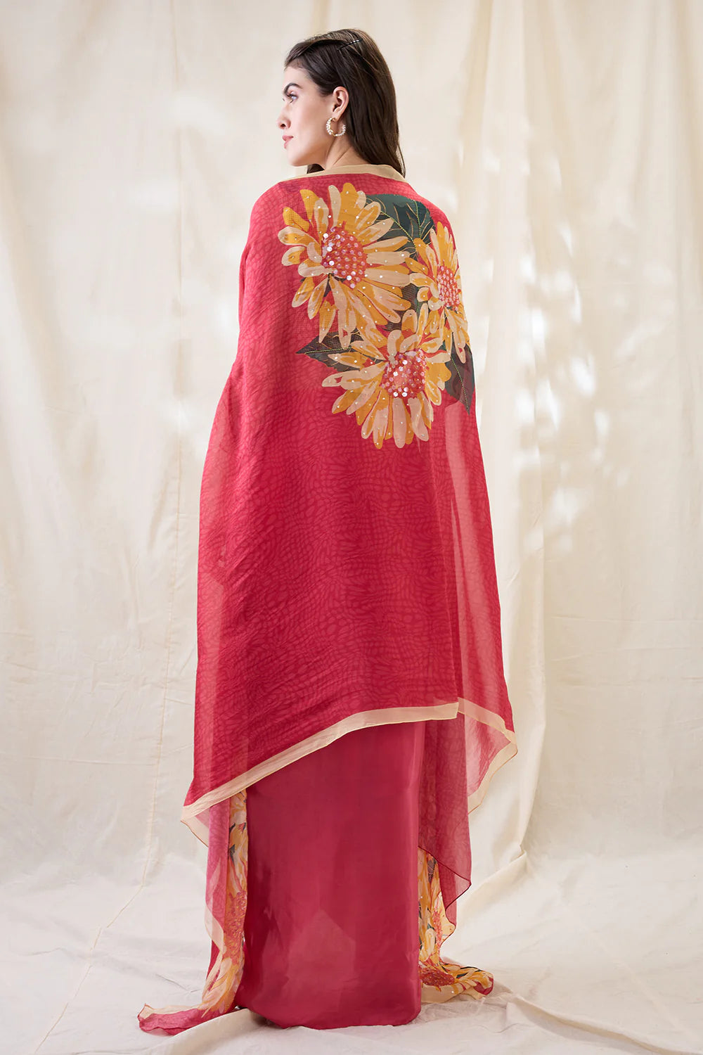 Ravya drape skirt set with embellished cape