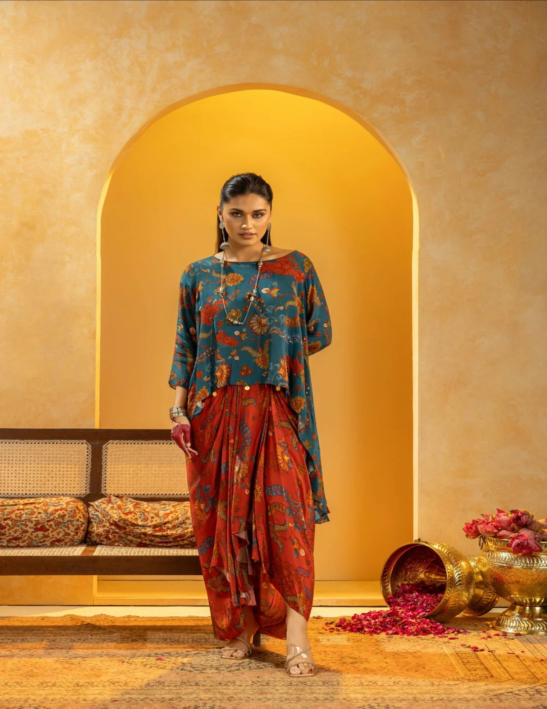 Rangtara Embellished Drape Skirt Set
