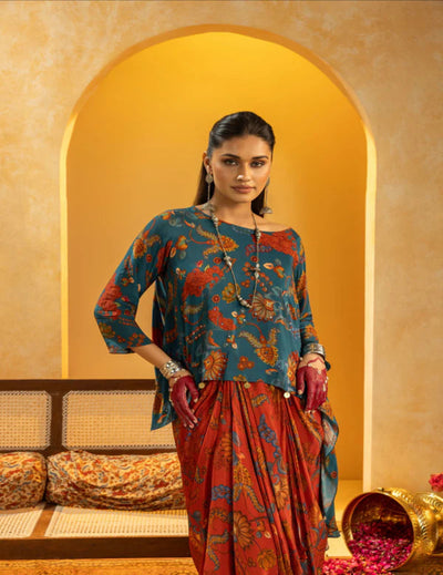 Rangtara Embellished Drape Skirt Set