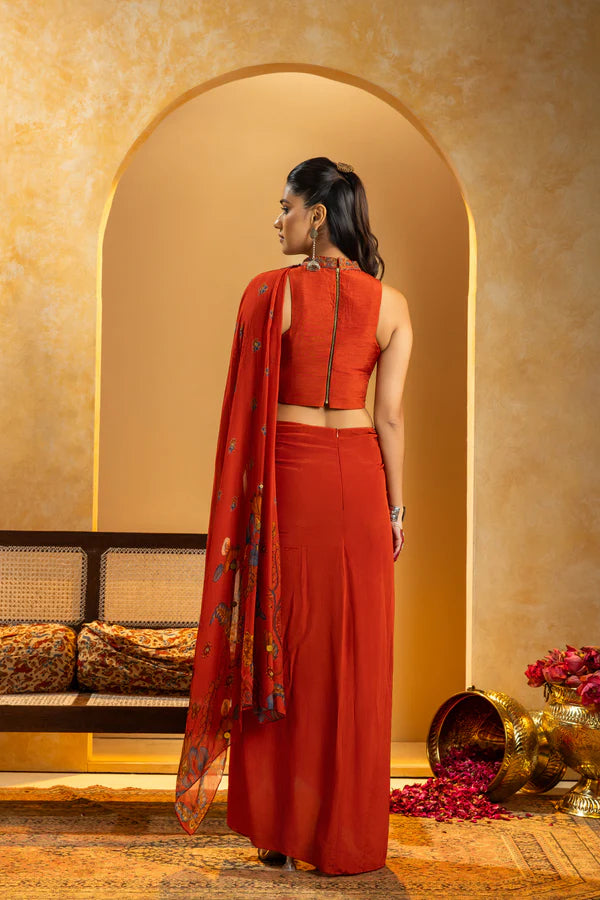 粉色 &amp; 金色 Cape Dhoti 套装