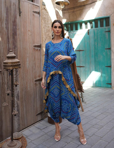 Blue Bandhni  Dhoti Outfit
