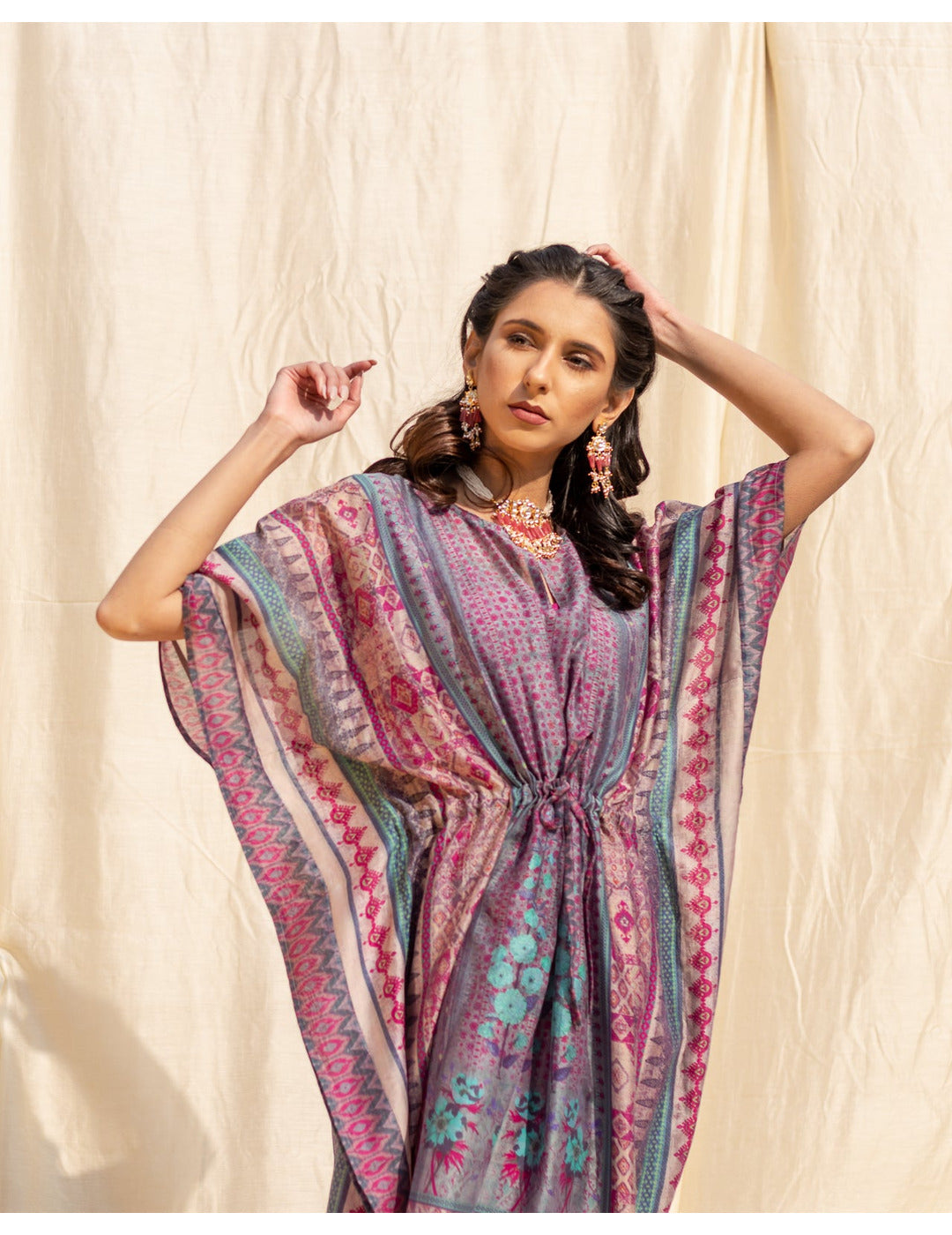 Deep Blue & Purple Printed Cotton Kaftan