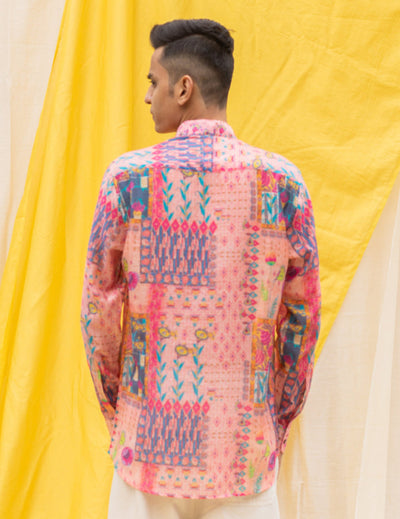 粉色 &amp; 金色 Cape Dhoti 套装