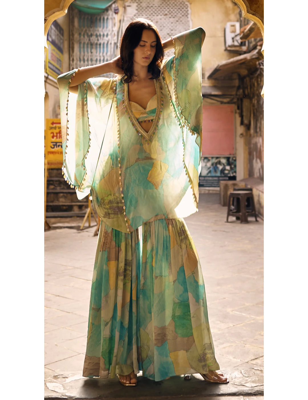 The Abstract Aqua Kaftan Set