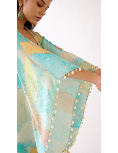 The Abstract Aqua Kaftan Set