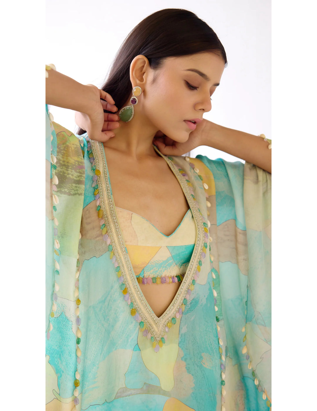 The Abstract Aqua Kaftan Set