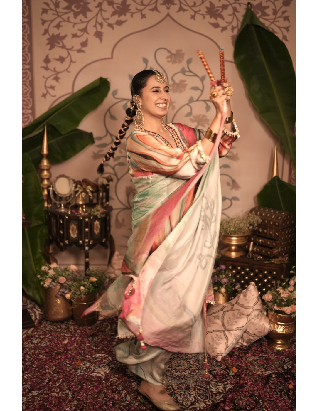 The Boozy Button Barfi Red Cotton Silk Kurta Pant Dupatta