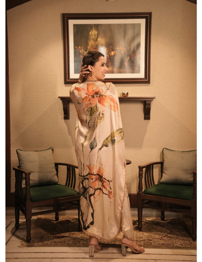 The Boozy Button Chashni White Silk Kaftan Dress