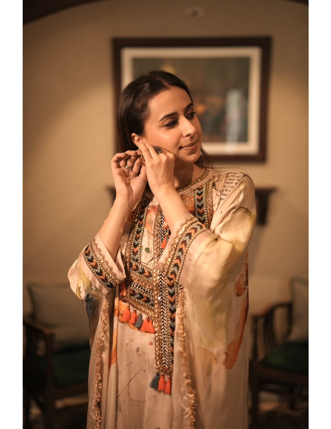 The Boozy Button Chashni White Silk Kaftan Dress
