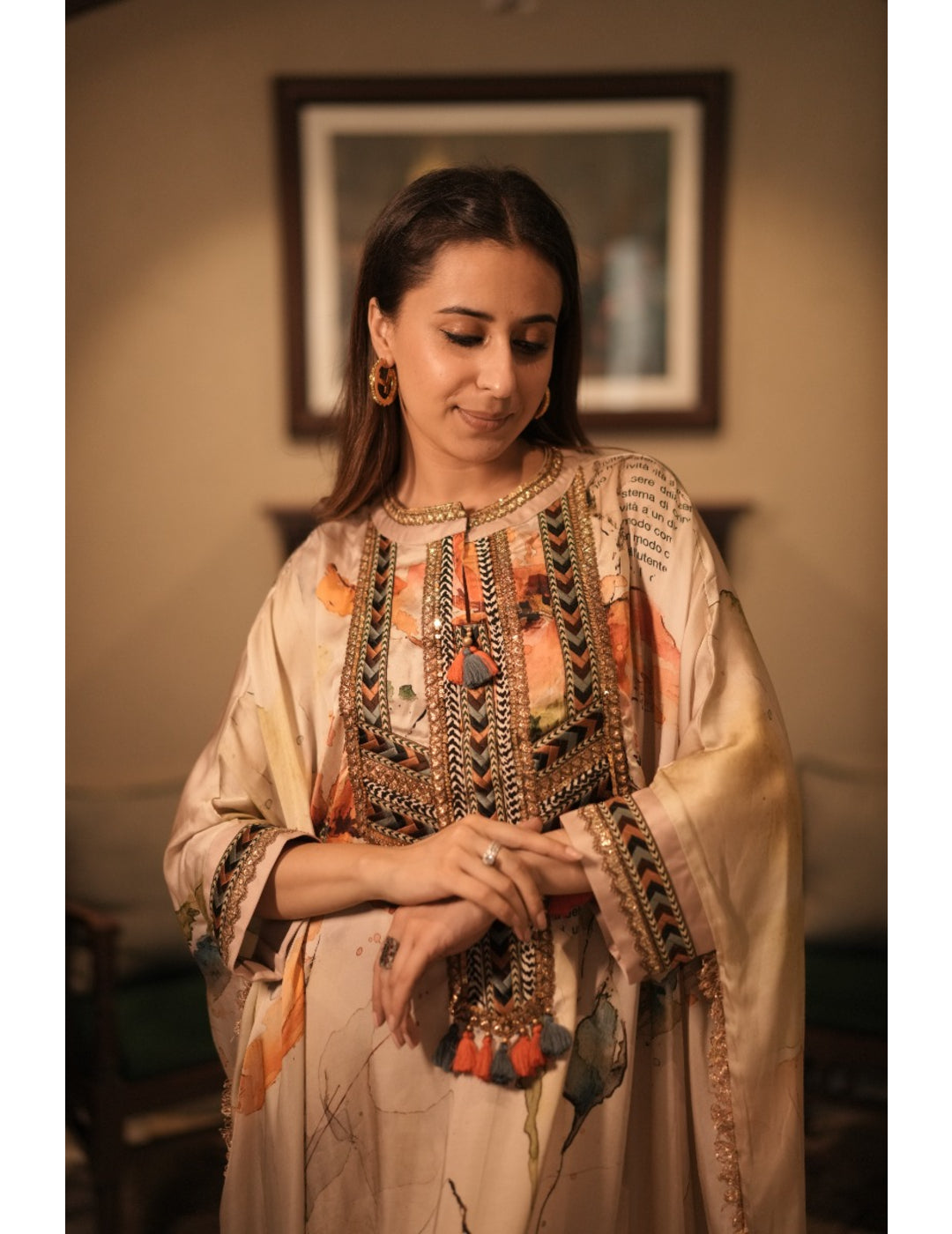 The Boozy Button Chashni White Silk Kaftan Dress