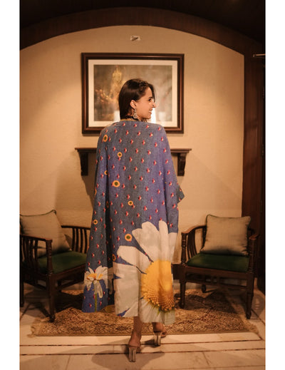 The Boozy Button Denim Blue Cotton Silk Kaftan Dress