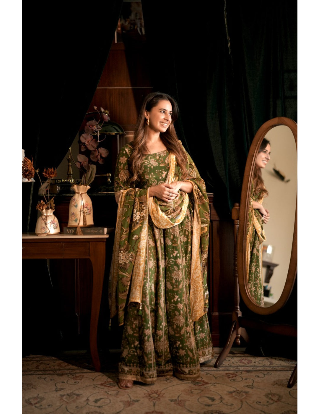 Gabri Green Cotton Silk Lehenga Blouse Dupatta