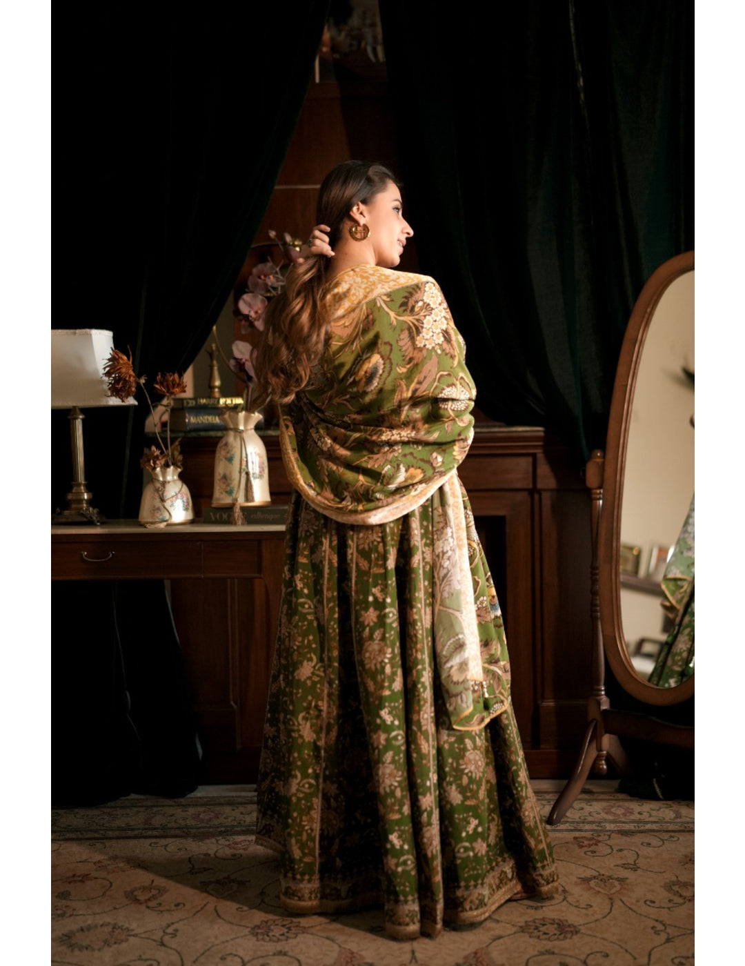 Gabri Green Cotton Silk Lehenga Blouse Dupatta