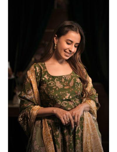 Gabri Green Cotton Silk Lehenga Blouse Dupatta