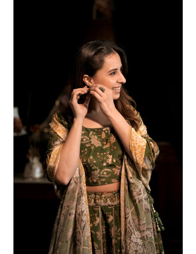 Gabri Green Cotton Silk Lehenga Blouse Dupatta